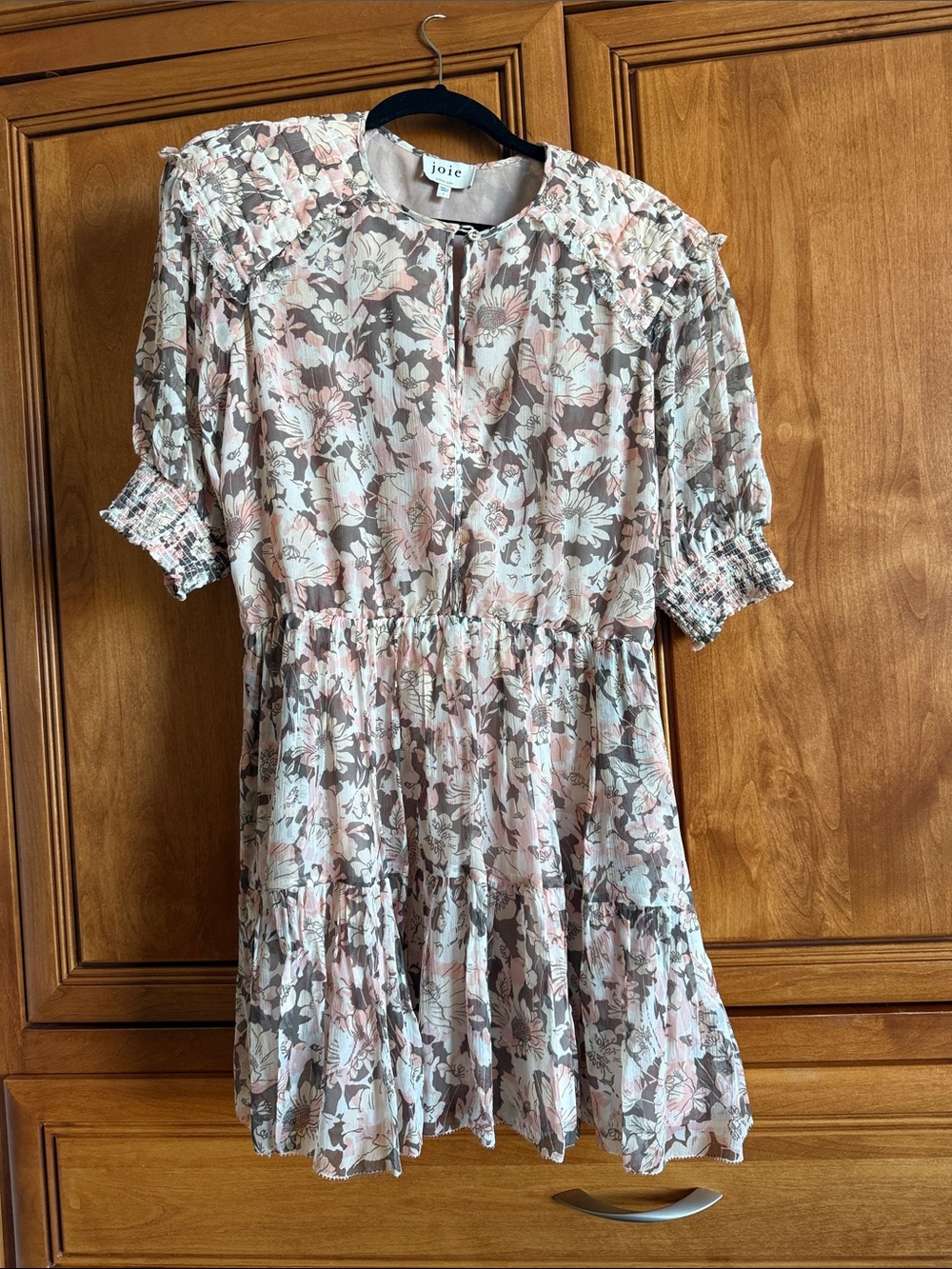 NWOT Joie Pink and Cream Floral Ruffle Mini Dress